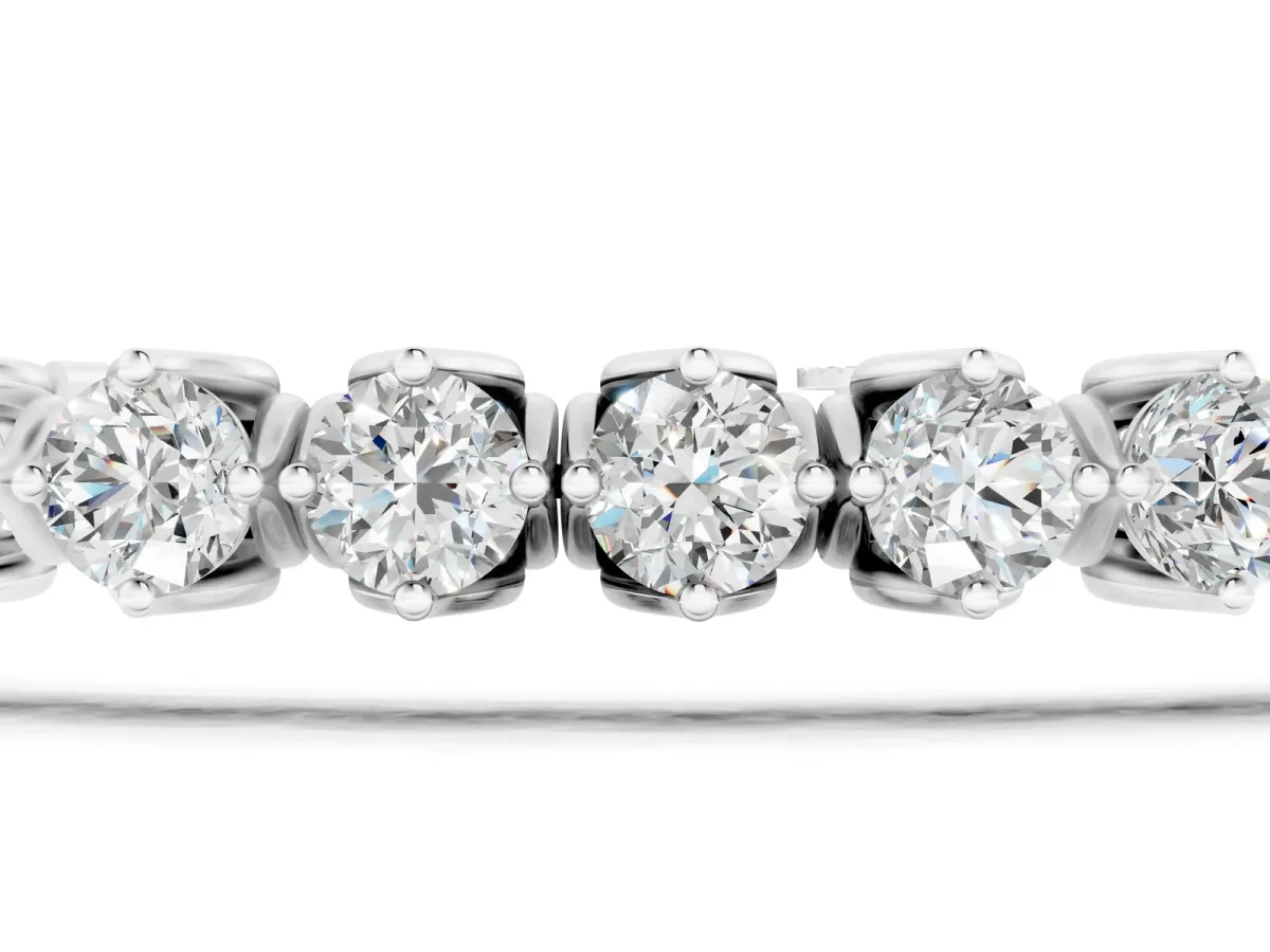 Round Diamond Tennis Bracelet with Box Chain and Basket Prong Setting Silver