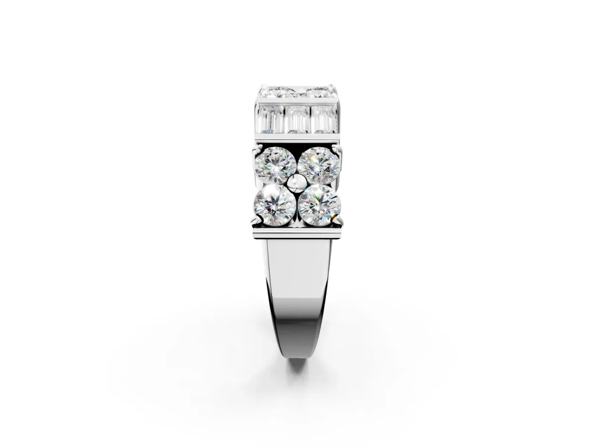 Channel Set Round and Baguette Diamond Anniversary Band with Prong Setting Platinum