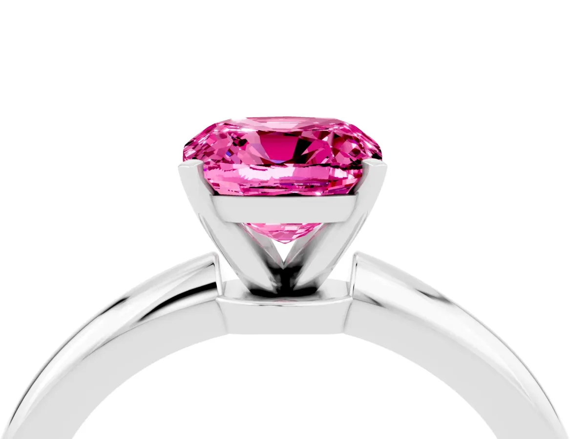 Cushion Cut Pink Sapphire Solitaire Ring with Six-Prong Setting and Classic Band Silver