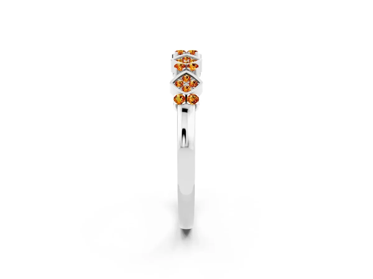 Pavé Cushion Citrine Cluster Eternity Band with Prong Setting Silver