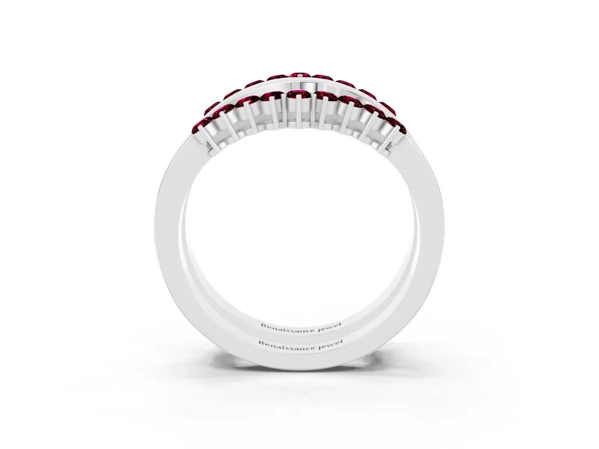 Round Garnet Chevron Contour Band with Prong Setting Silver