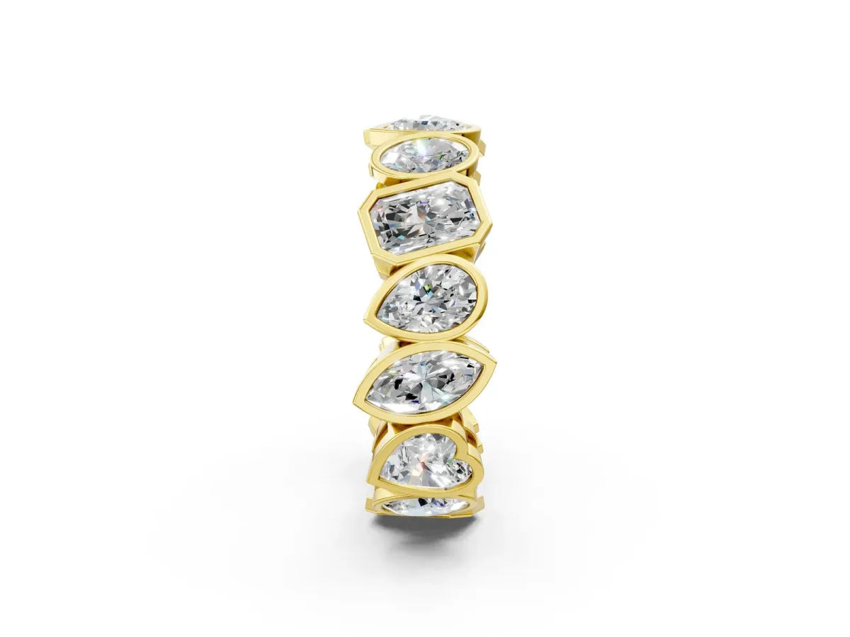 Mixed Shape Diamond Bezel Set Eternity Wedding Band Yellow gold