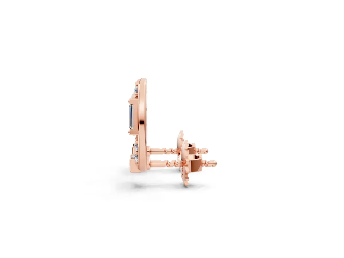 Baguette and Round Diamond Horseshoe Stud Earrings Rose gold