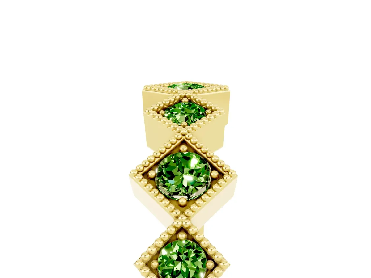 Milgrain Square Bezel Round Peridot Chevron Band Yellow gold