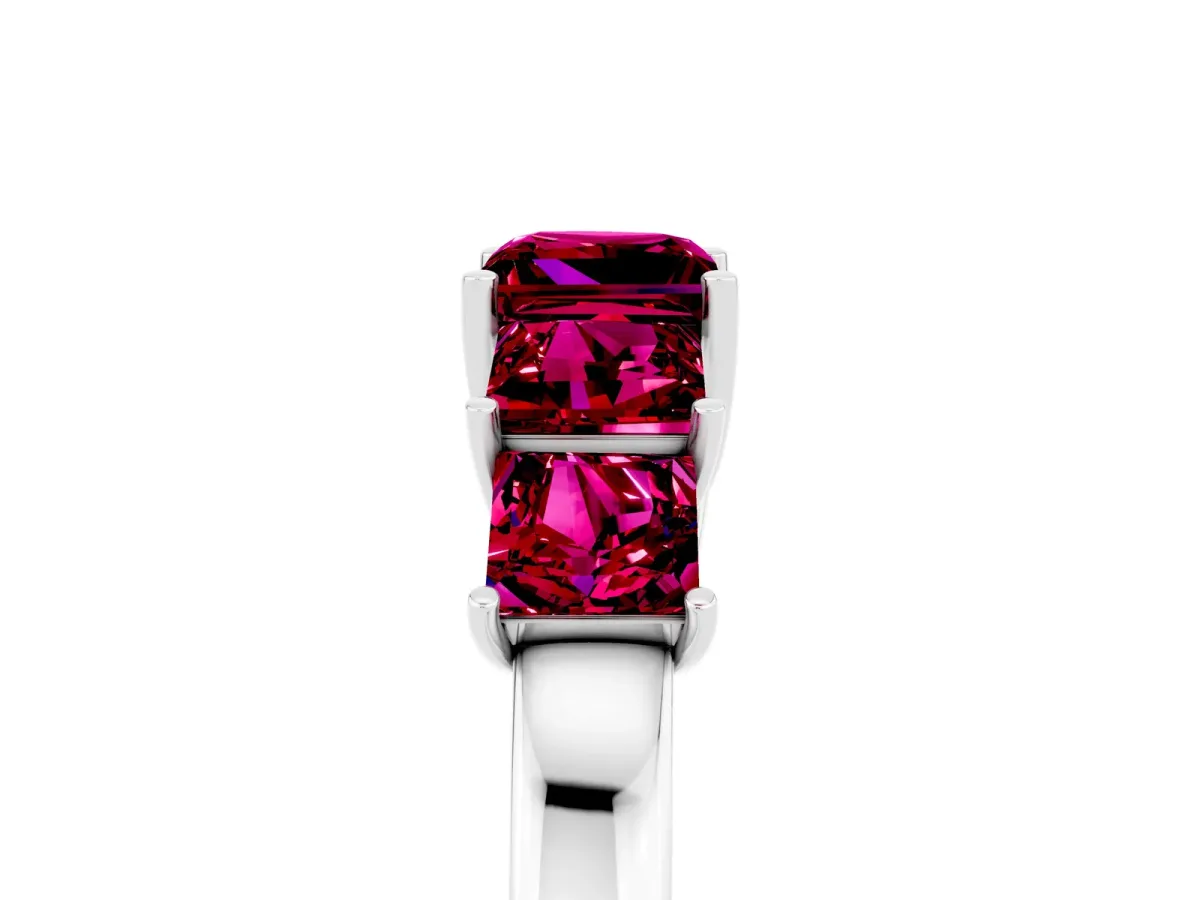 Princess Cut Five-Stone Garnet Ring with Classic Prong Setting Platinum