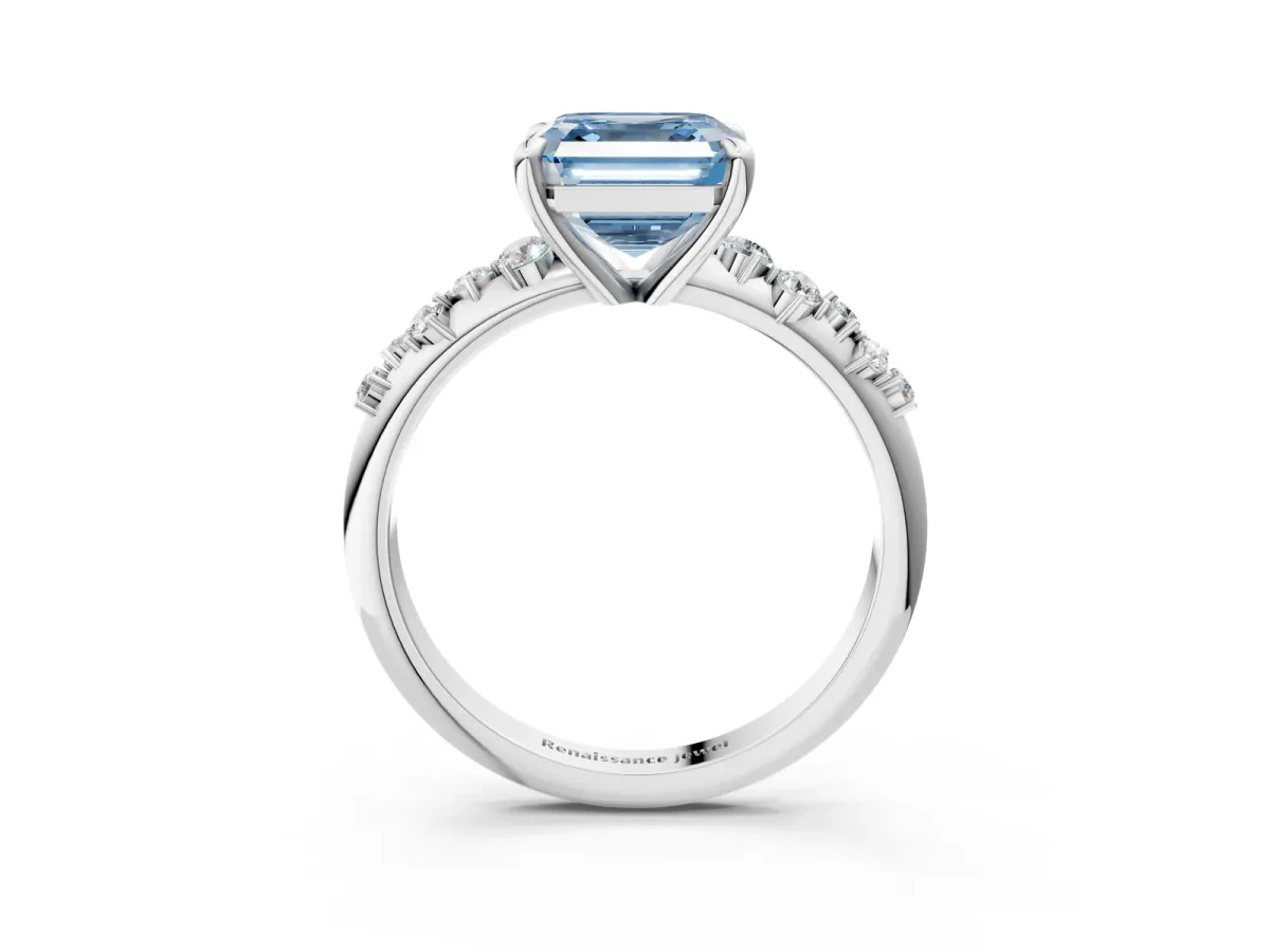 Fancy Blue Asscher Cut Cut Diamond Vine Band with Four-Prong Setting Platinum