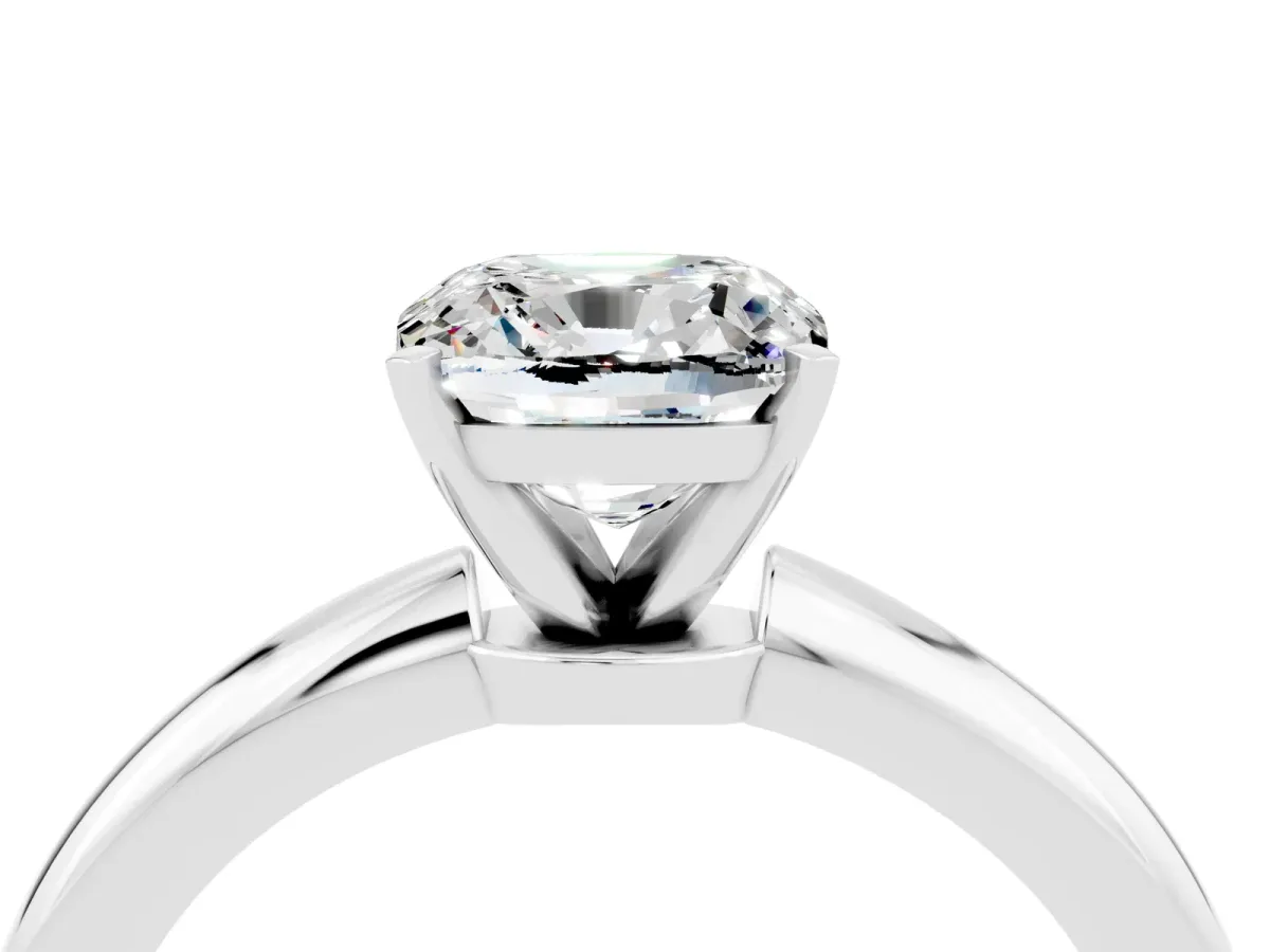 Cushion Cut Moissanite Solitaire Ring with Six-Prong Setting and Classic Band Silver