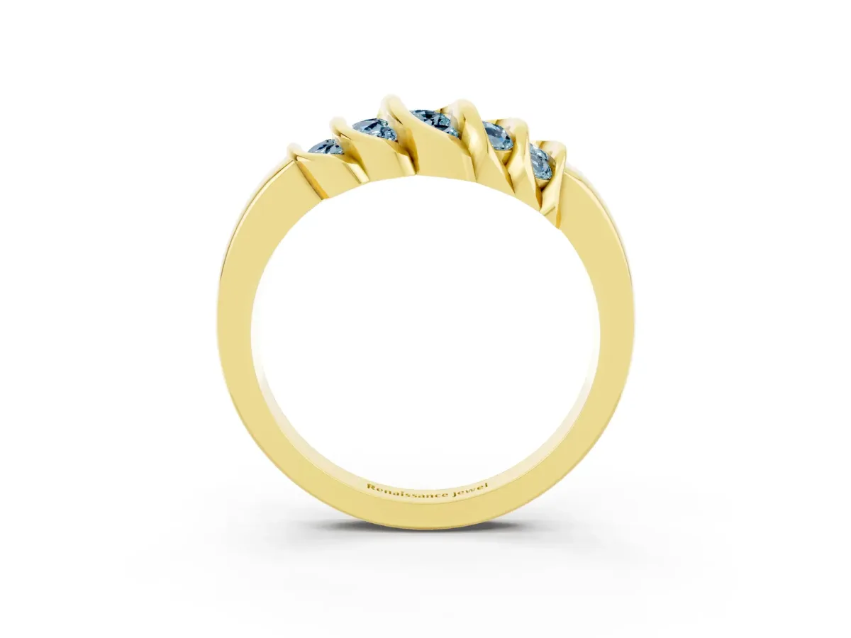 Round Aquamarine Multi-Row Crossover Band Yellow gold