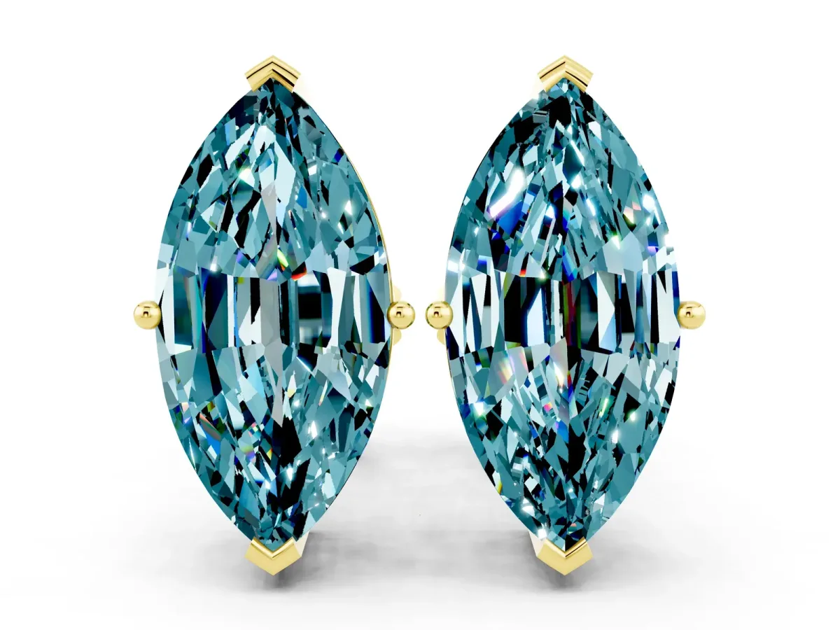 Marquise Cut Blue Topaz Stud Earrings Yellow gold