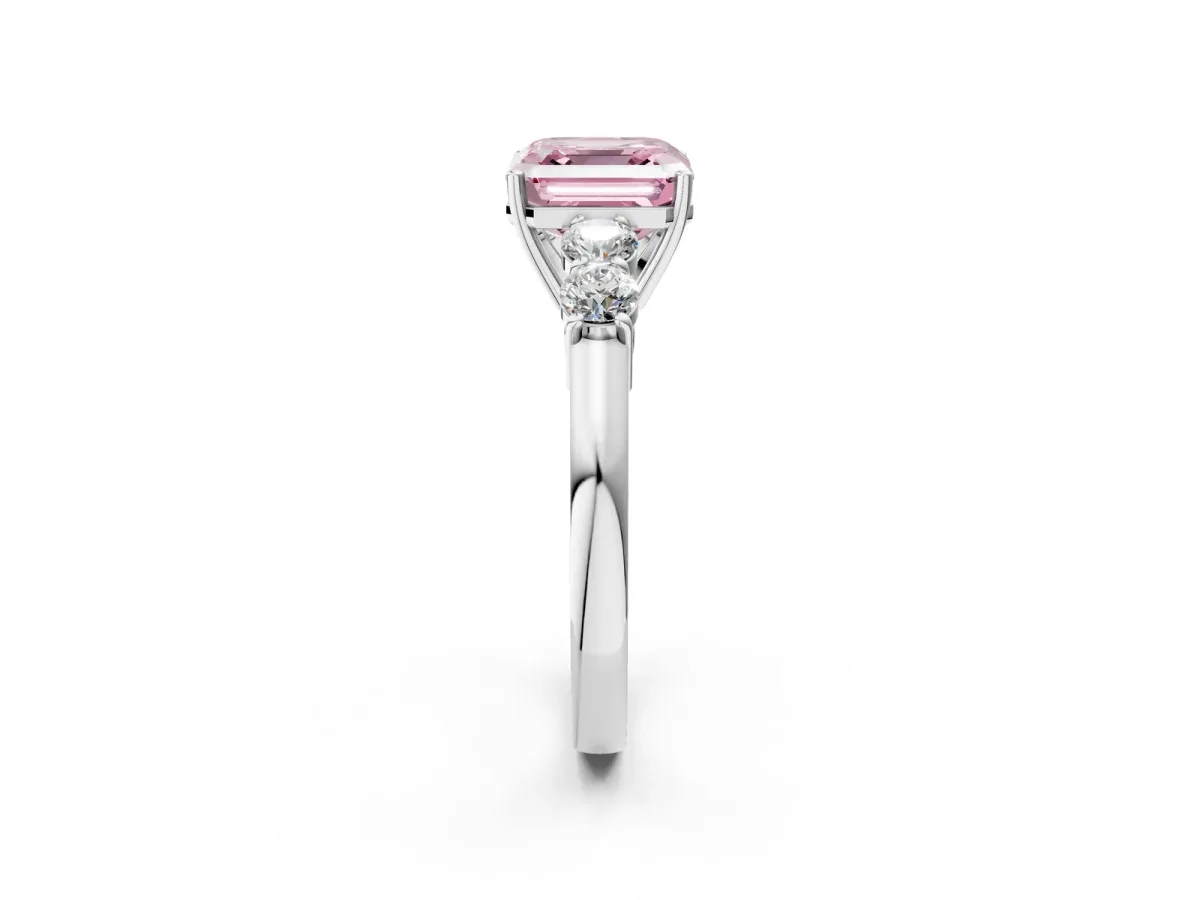 Fancy Pink Asscher Cut Cut Diamond Five-Stone Prong Set White Gold Ring Platinum