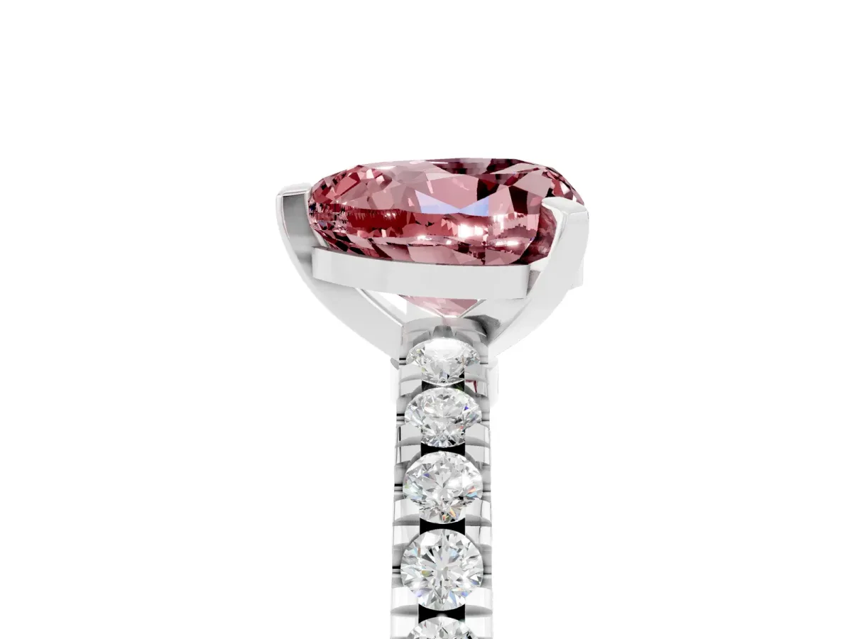 Heart Cut Solitaire Morganite with Pavé Band and Four-Prong Setting Silver