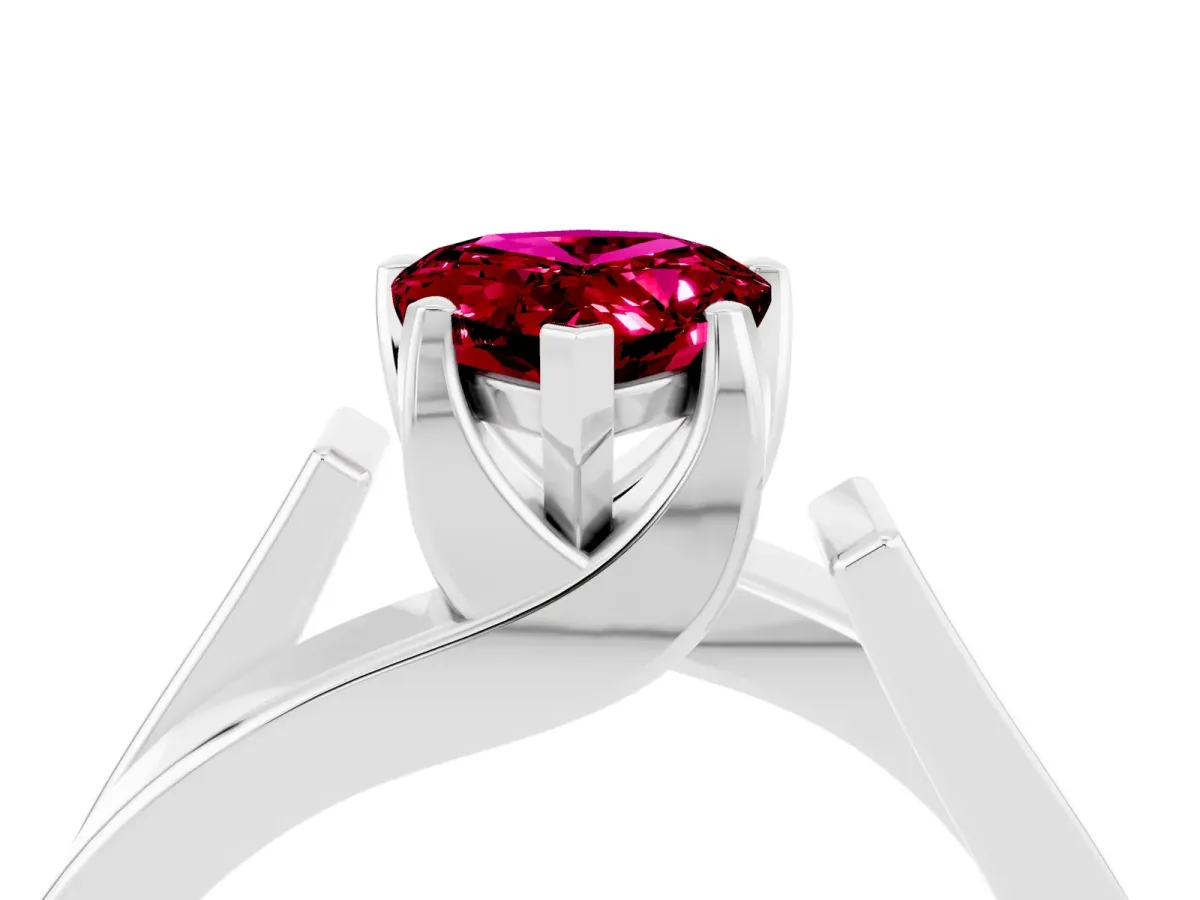Modern Tension Set Pear Cut Garnet Solitaire Wide Band Ring Platinum