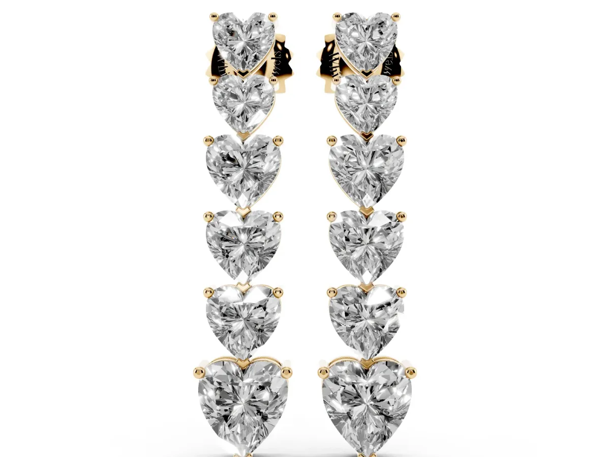 Graduated Heart Diamond Linear Drop Earrings Yellow gold