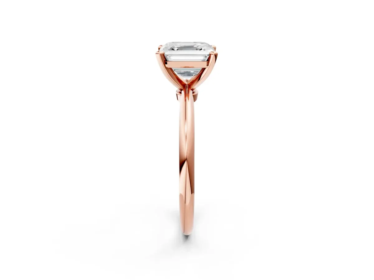 Asscher Cut Diamond Solitaire Ring with Six-Prong Setting and Classic Band Rose gold