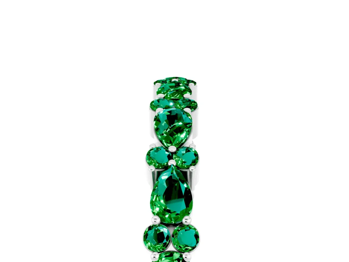 Pear and Round Emerald Wedding Band Silver