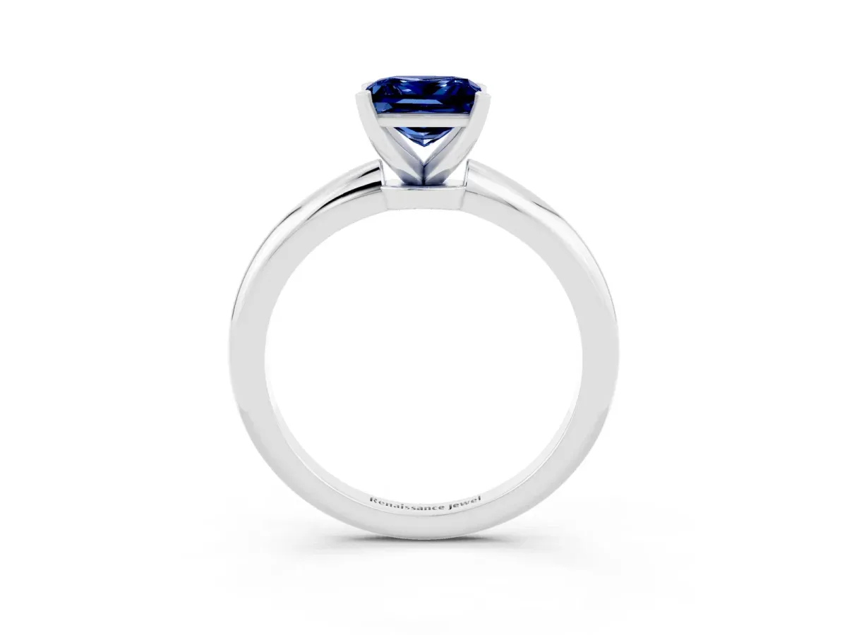 Princess Cut Blue Sapphire Solitaire Ring with Six-Prong Setting and Classic Band Silver