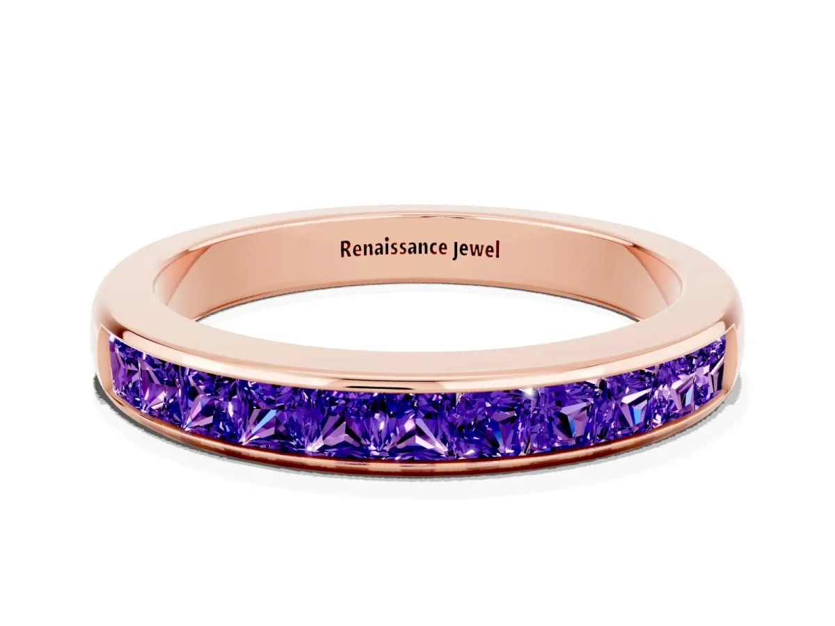 Channel Set Princess Cut Tanzanite Eternity Band Rose gold
