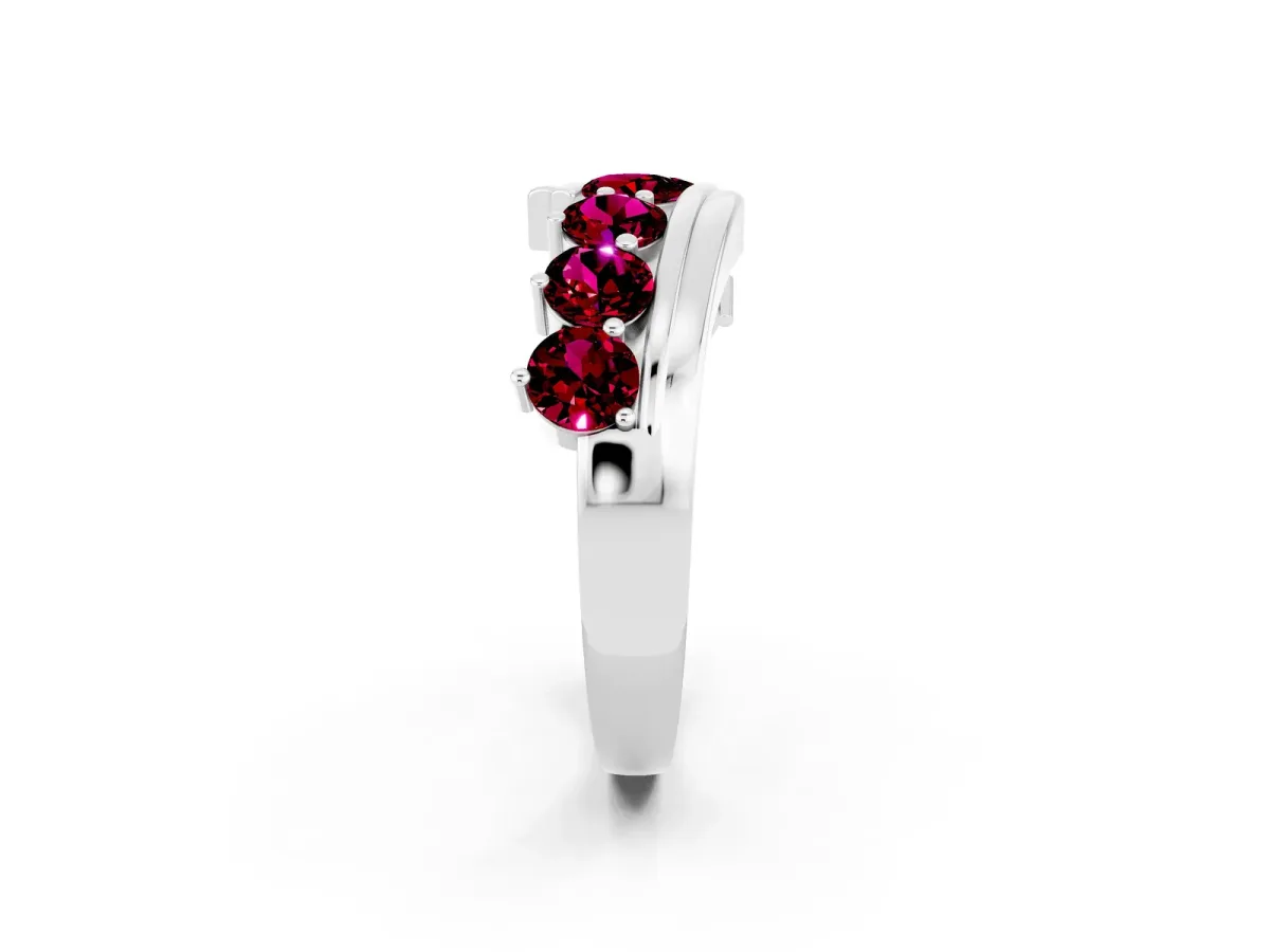 Round Garnet Wave Band with Channel and Shared Prong Setting Silver