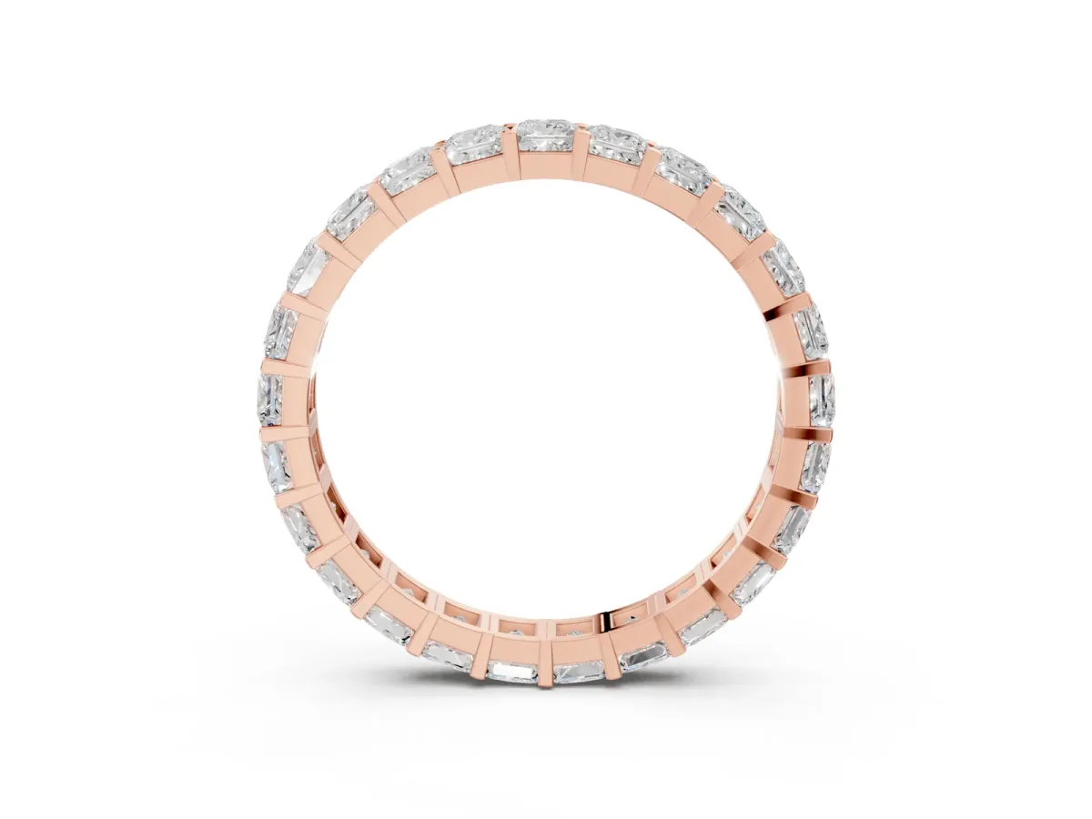 Princess Cut Diamond Eternity Band with Channel Setting and Shared Prong Rose gold