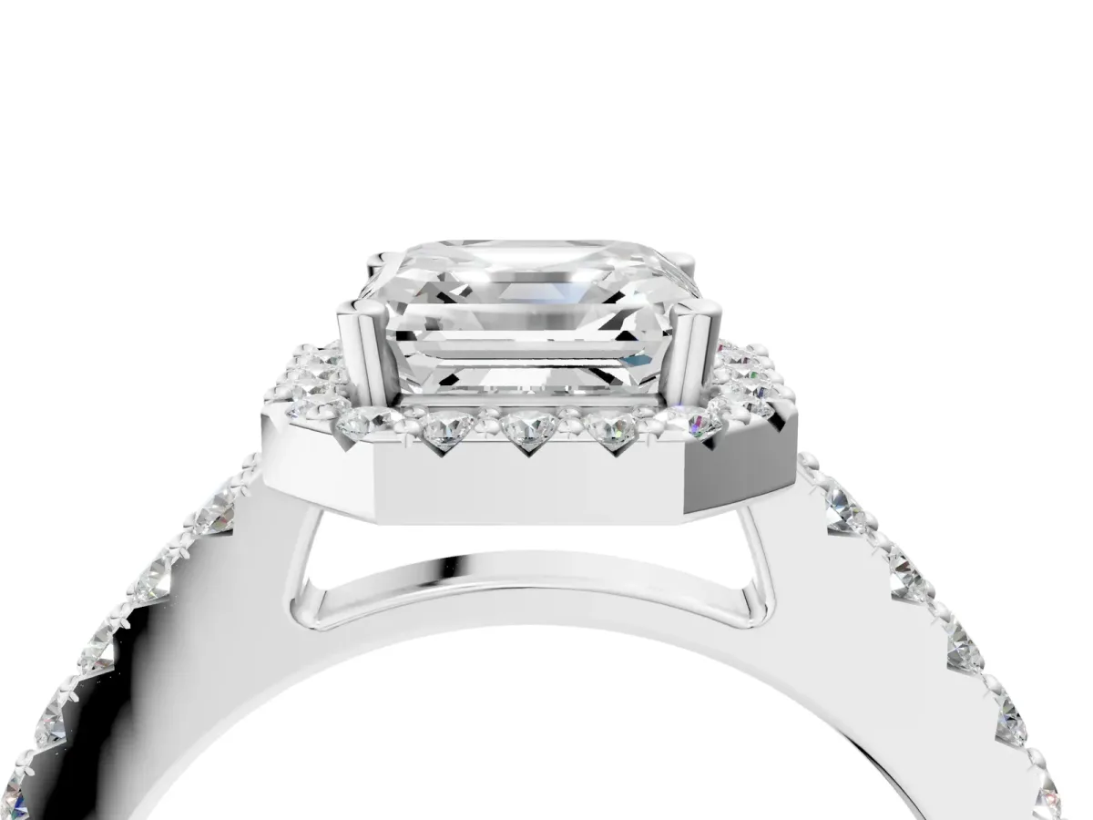 Asscher Cut Halo Diamond Pavé Solitaire Ring Platinum