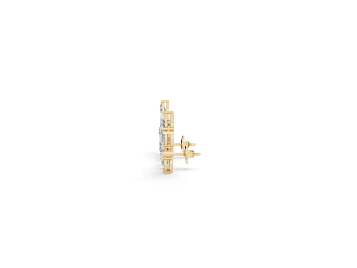 Pear Diamond Curved Cluster Climber Earrings Yellow gold