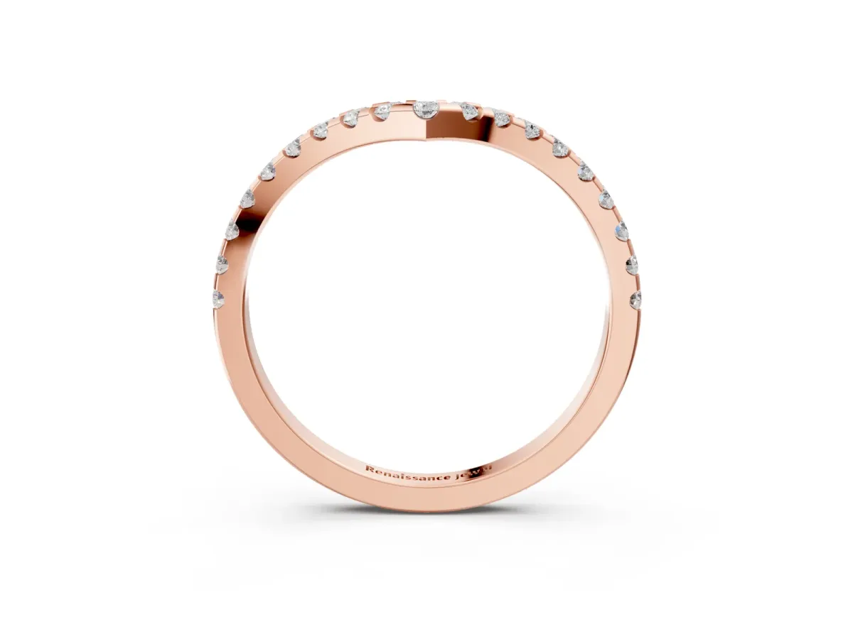 Pavé Round Diamond Chevron Band with Shared Prong Setting Rose gold