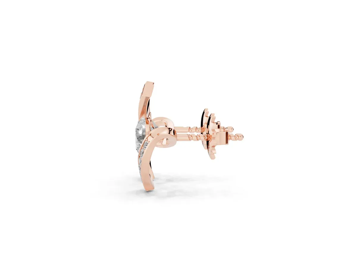 Round Diamond Curve Wave Stud Earrings Rose gold
