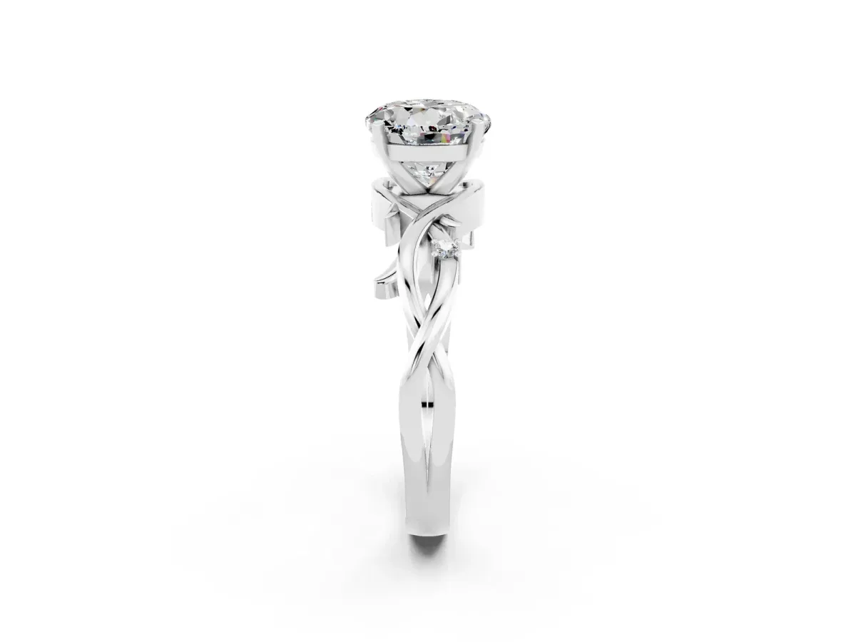 Round Cut Moissanite Solitaire Ring with Twisted Band and Prong Setting Platinum