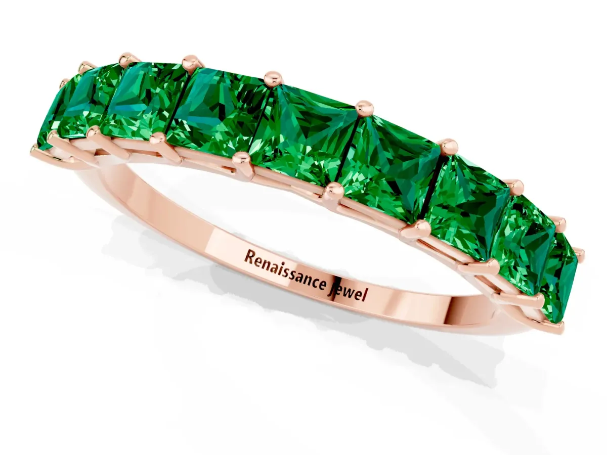 Princess Cut Emerald Channel-Set Eternity Band with Prong Setting Rose gold
