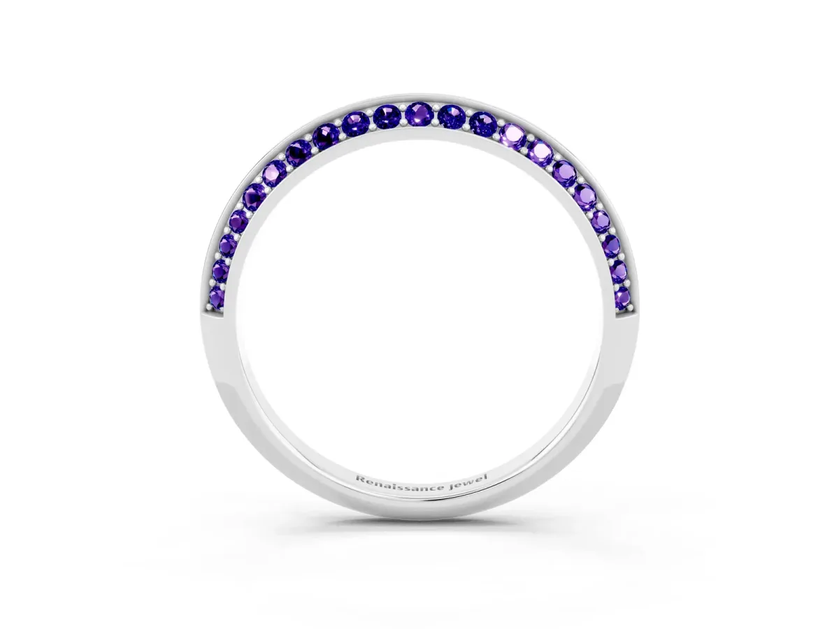 Double Row Pavé Round Tanzanite Eternity Band with Channel Setting Silver