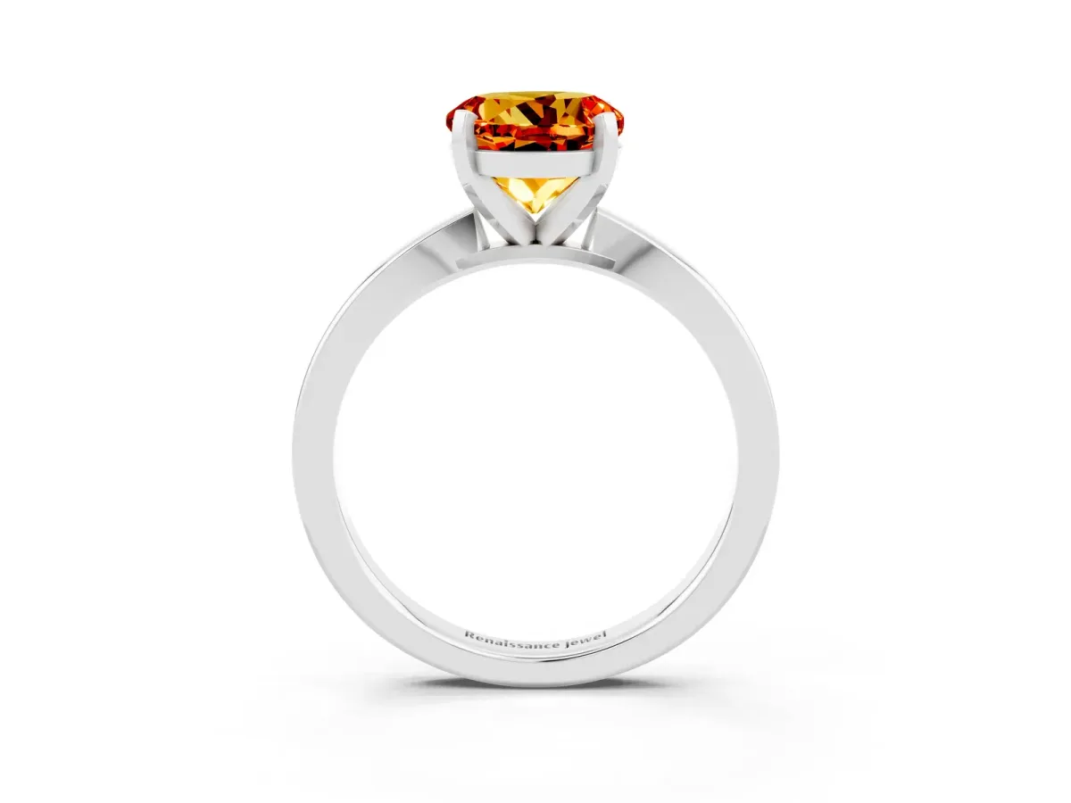 Round Cut Citrine Solitaire Engagement Ring with Classic Band and Four-Prong Setting Silver
