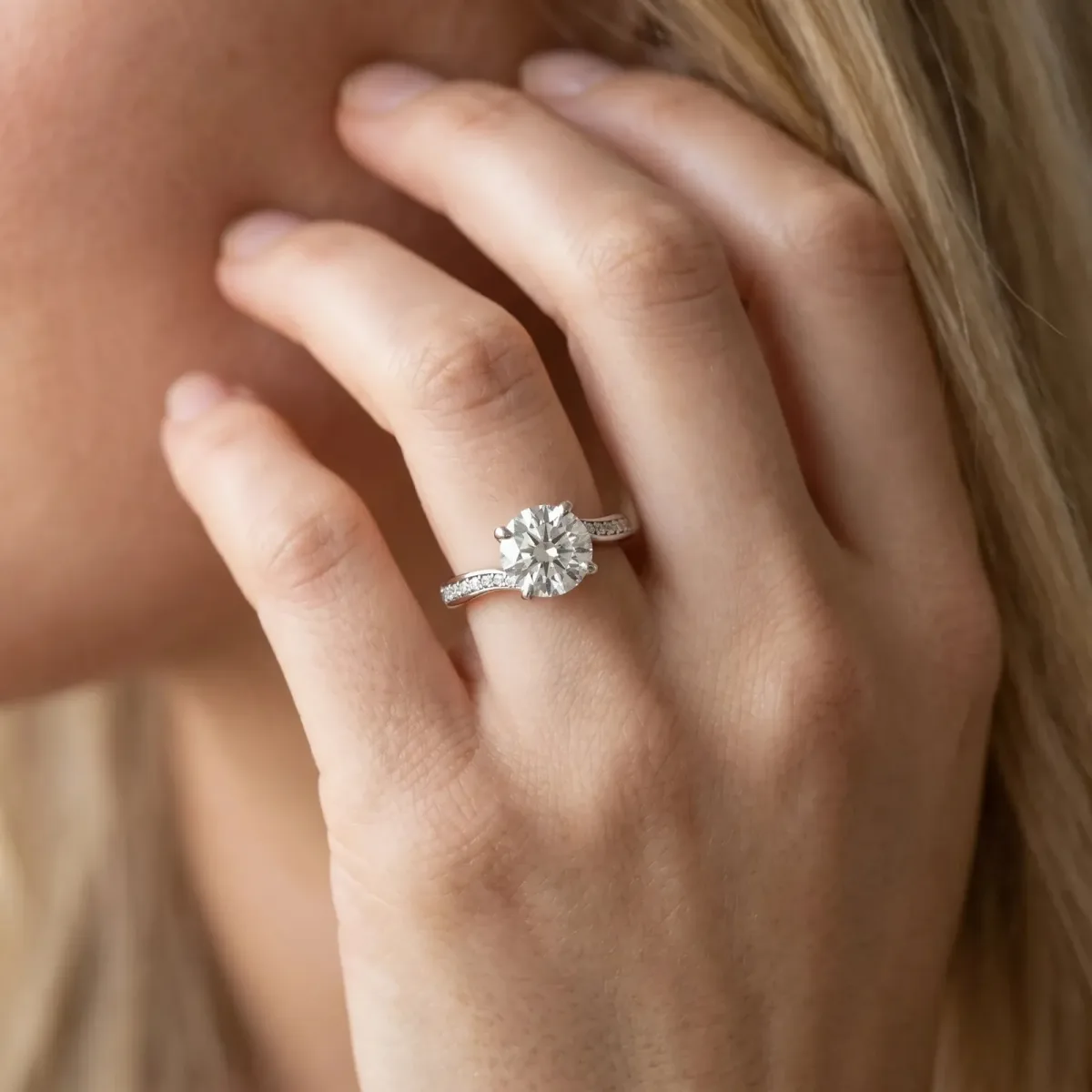 Asscher Cut Solitaire Diamond Twist Band with Pavé Setting and Four-Prong Setting Platinum