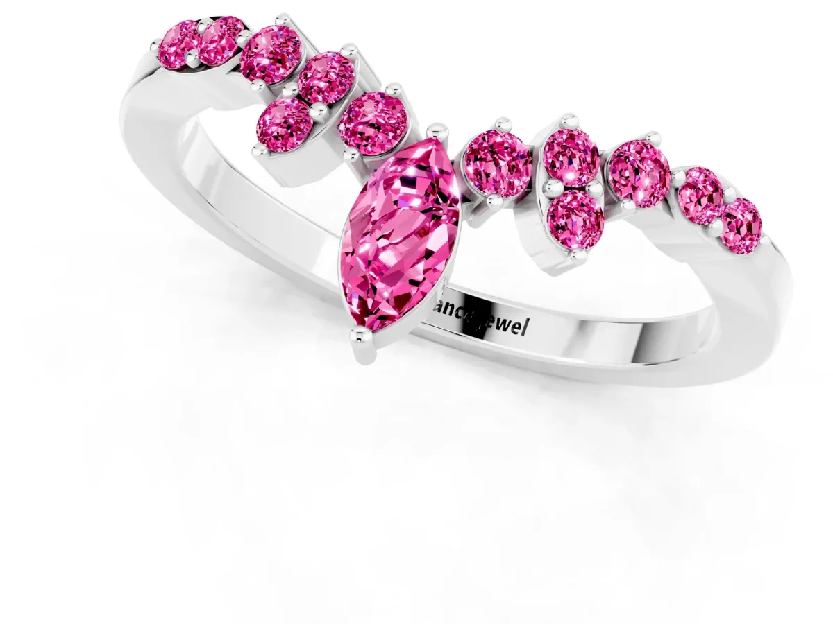 Marquise and Round Pink Sapphire Chevron Band with Prong Setting Silver