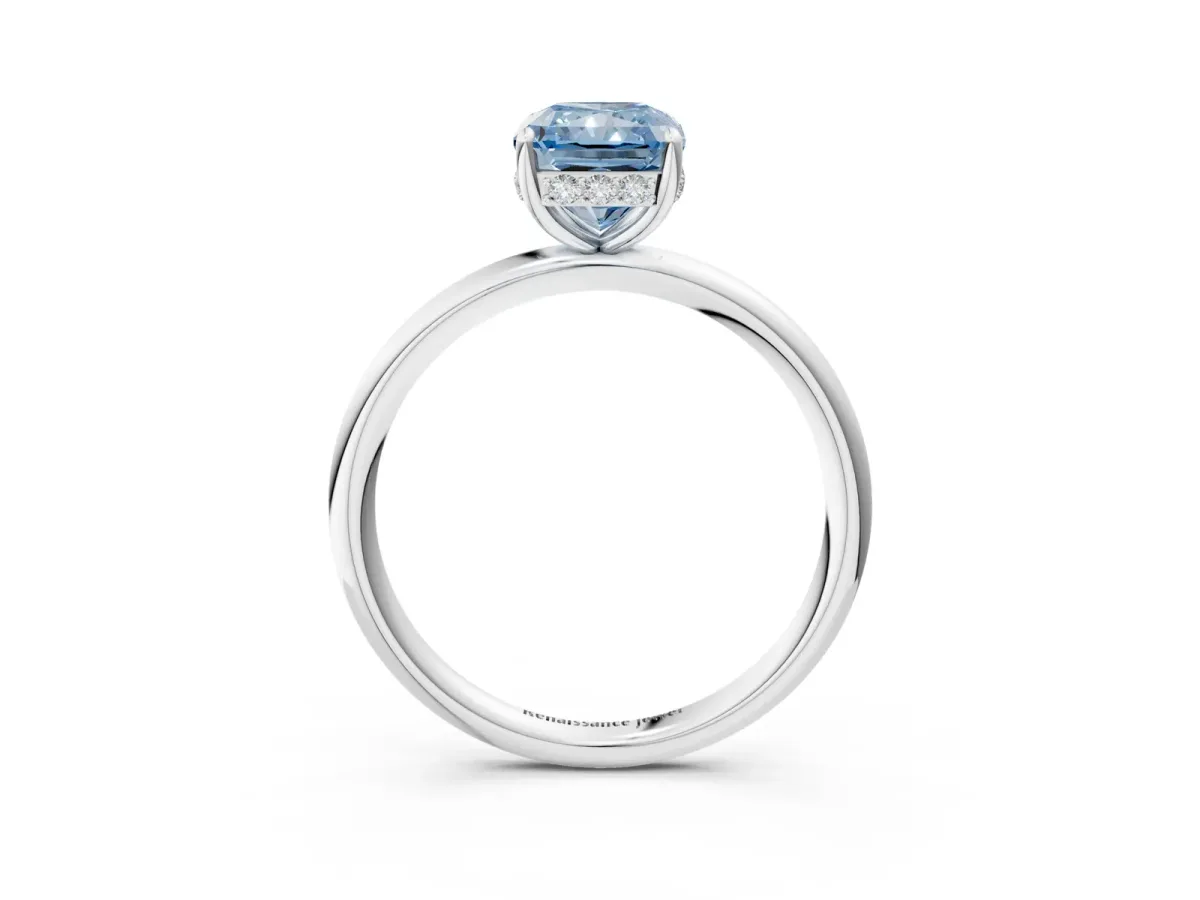 Fancy Blue Radiant Cut Solitaire Diamond Ring with a Classic Band and Four-Prong Setting Platinum