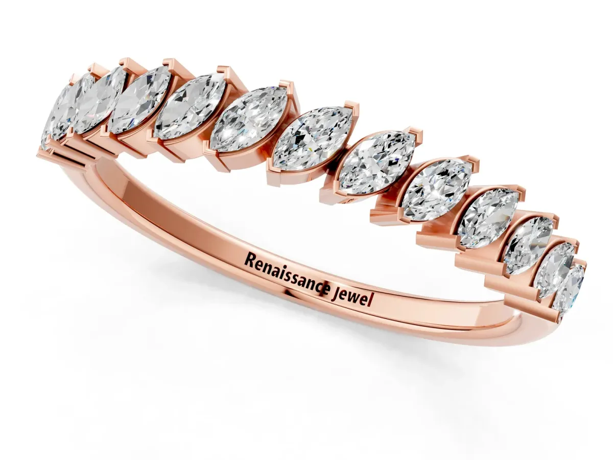 Marquise Diamond Half-Eternity Band with Shared Prong Setting Rose gold