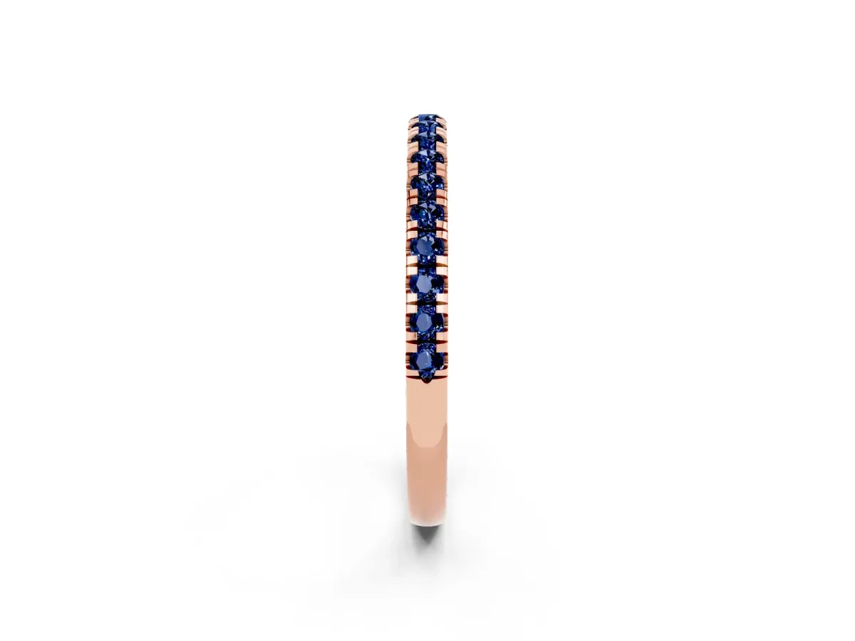 Pavé Round Blue Sapphire Half Eternity Band with Shared Prong Setting Rose gold