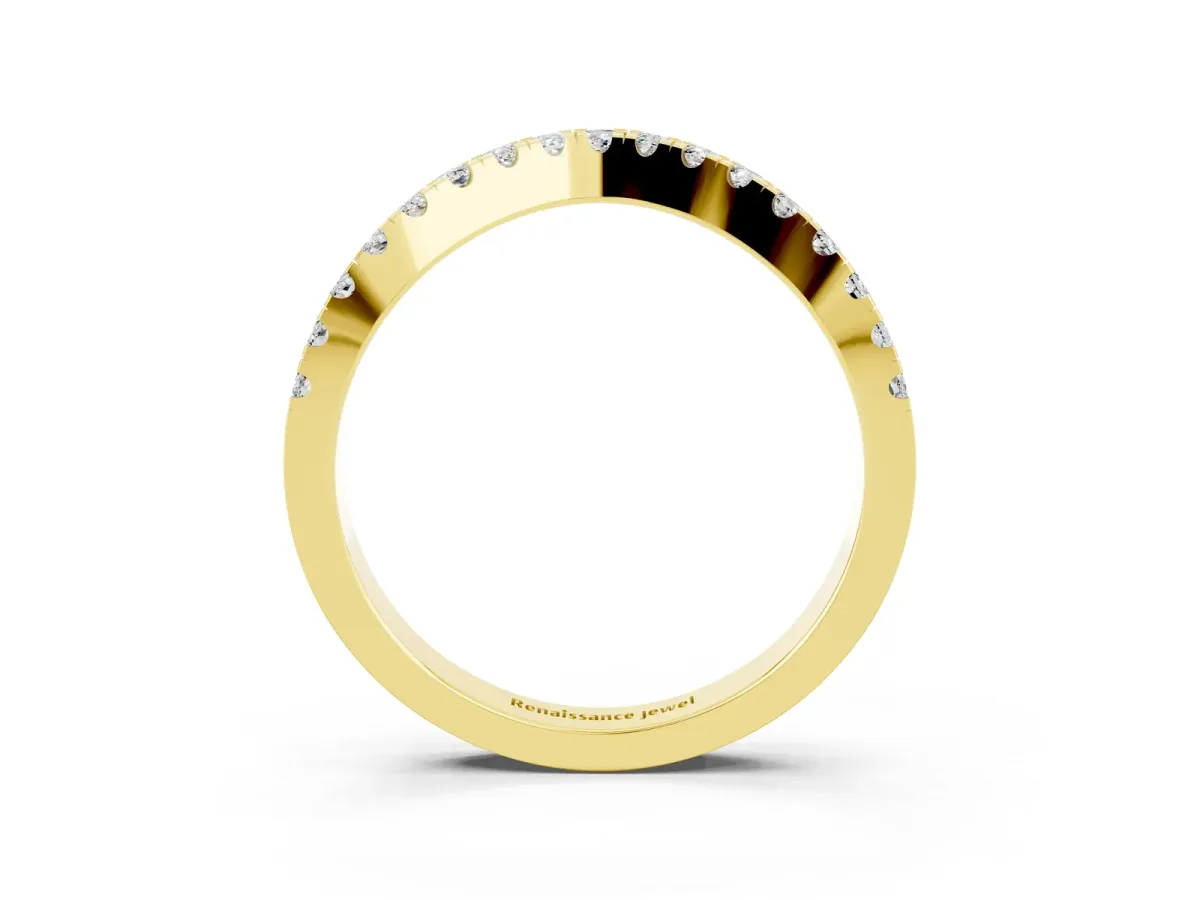 Round Moissanite Pavé Curved Band with Shared Prong Setting Yellow gold