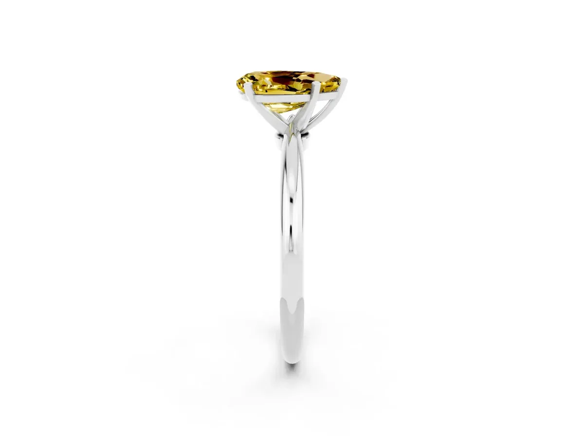Pear Cut Yellow Sapphire Solitaire Ring with Six-Prong Setting and Classic Band Silver