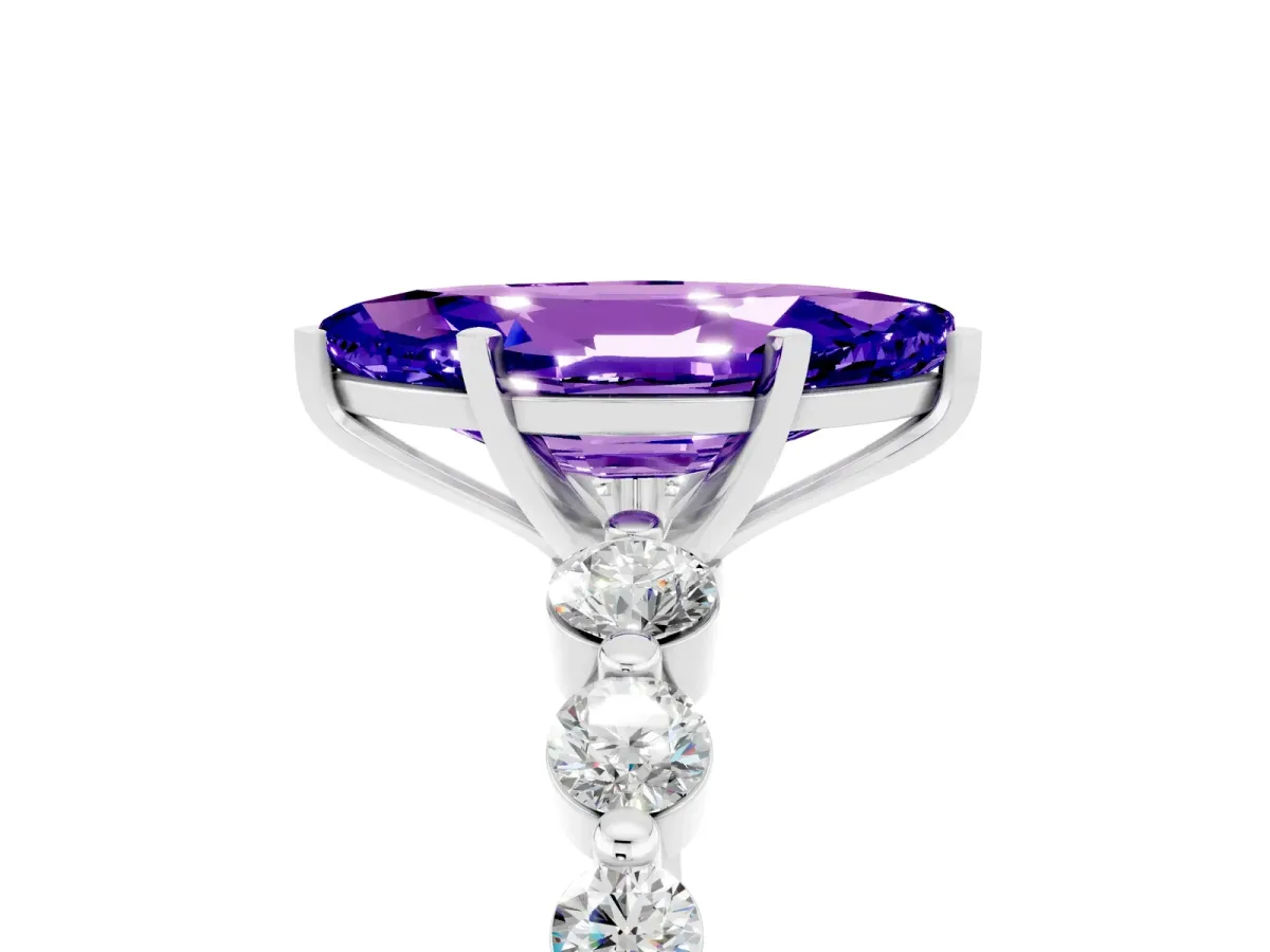 Marquise Cut Solitaire Tanzanite Ring with Pave Band and Four-Prong Setting Silver