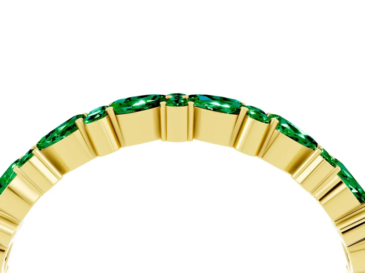 Pear and Round Emerald Wedding Band Yellow gold