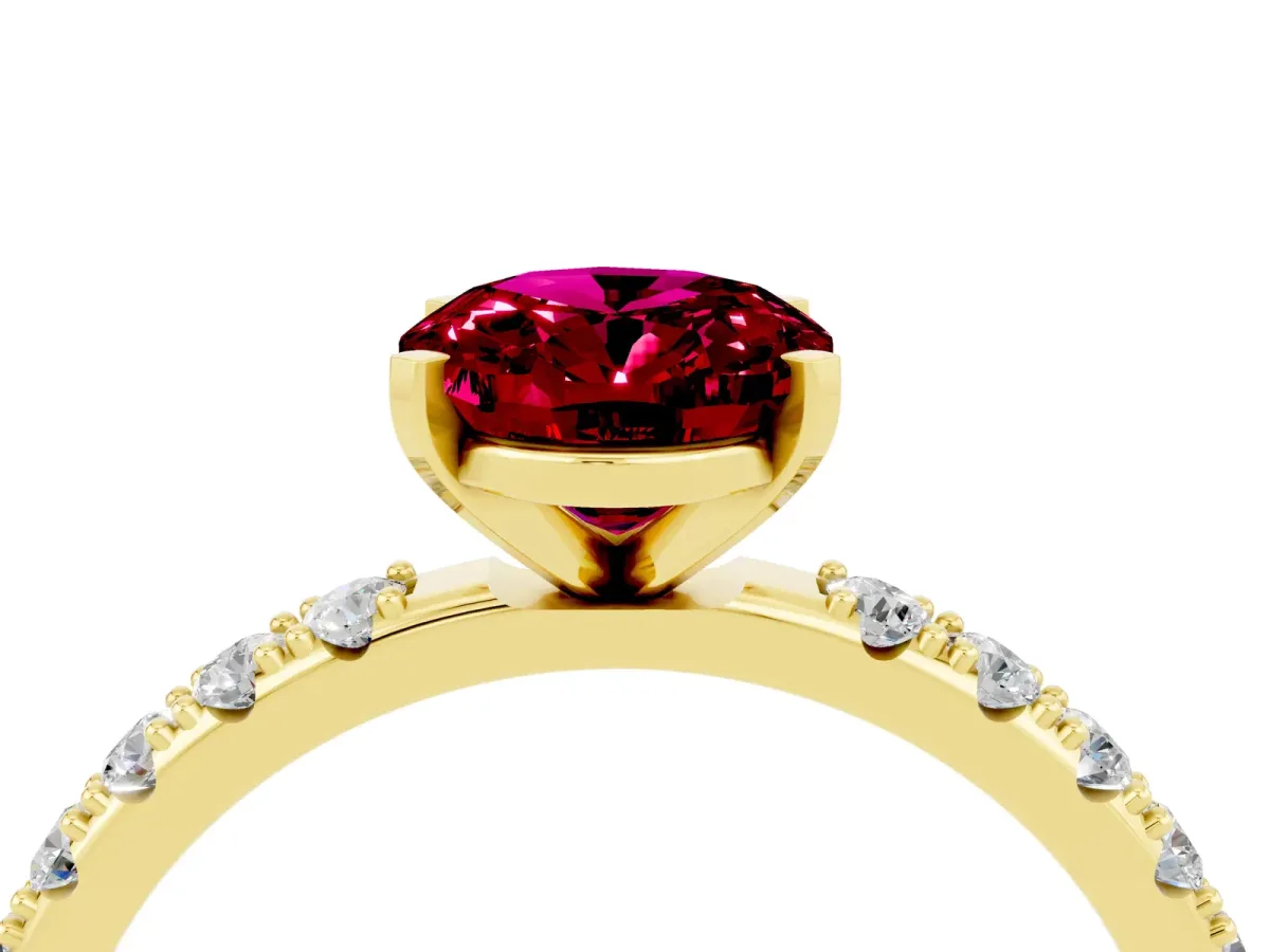Oval Cut Garnet Solitaire Pavé Band with Four-Prong Setting Yellow gold