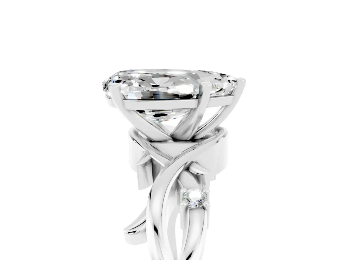 Pear Cut Moissanite Solitaire Ring with Twisted Band and Prong Setting Silver