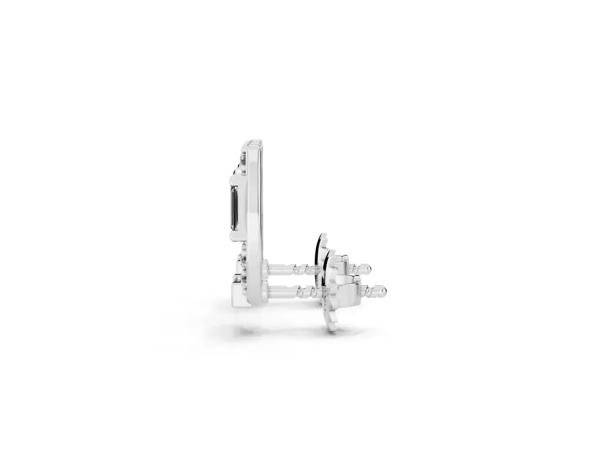 Baguette and Round Diamond Horseshoe Stud Earrings Platinum