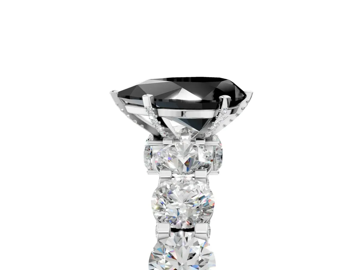 Fancy Black Pear Cut Diamond Side Stone Engagement Ring with Four-Prong Setting White gold