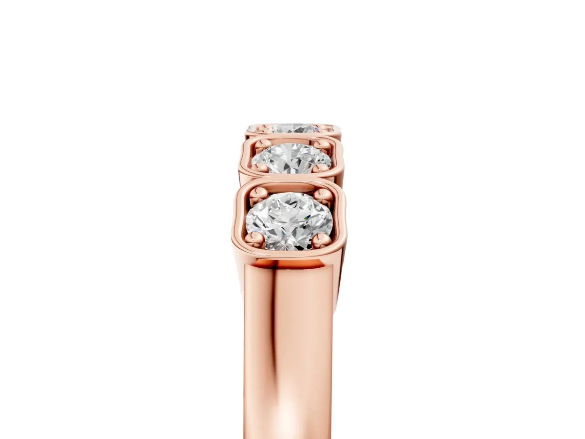 Five-Stone Round Diamond Bezel Set White Gold Band Rose gold