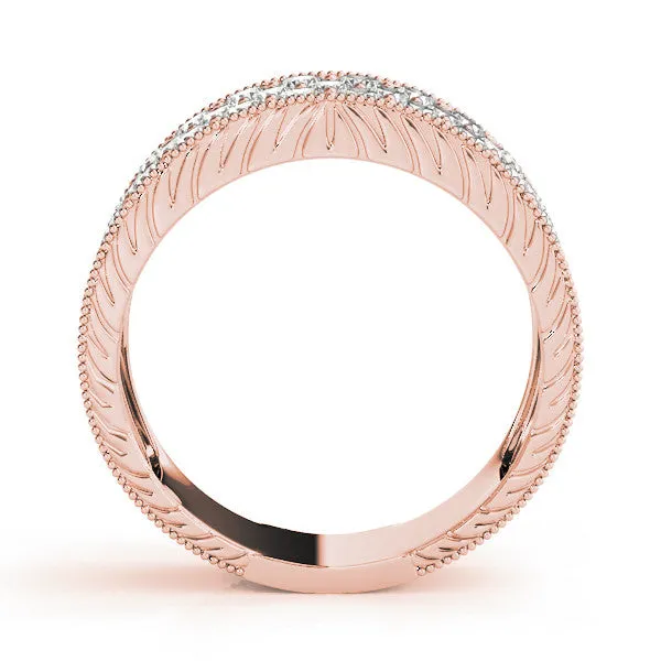 Pavé Round Diamond Wide Band with Milgrain Edge Rose gold