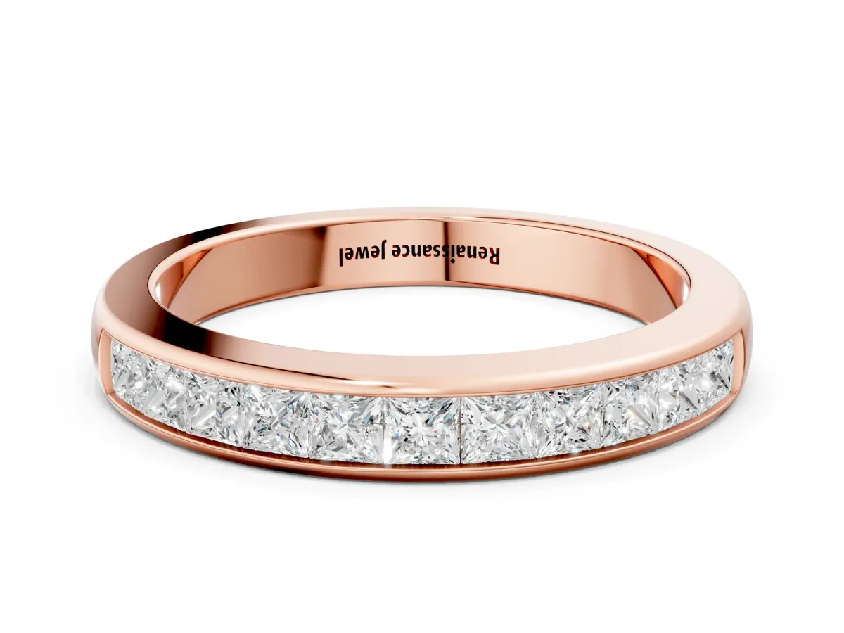 Channel Set Princess Cut Diamond Eternity Band Rose gold