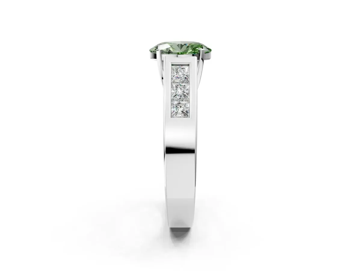 Fancy Green Oval Cut Cut Channel Set Solitaire Ring with Four-Prong Setting Platinum