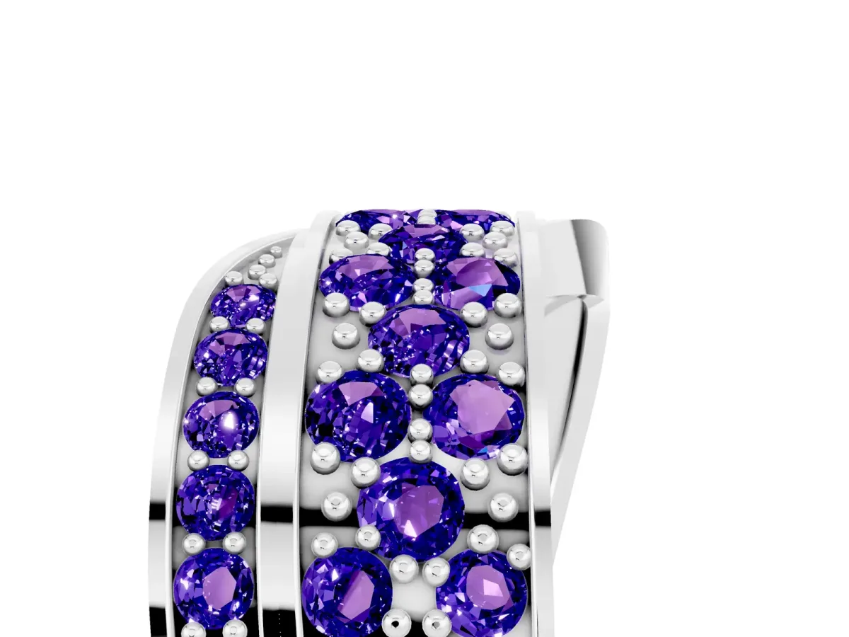 Pavé Round Tanzanite Crossover Band with Bead Prong Setting Platinum