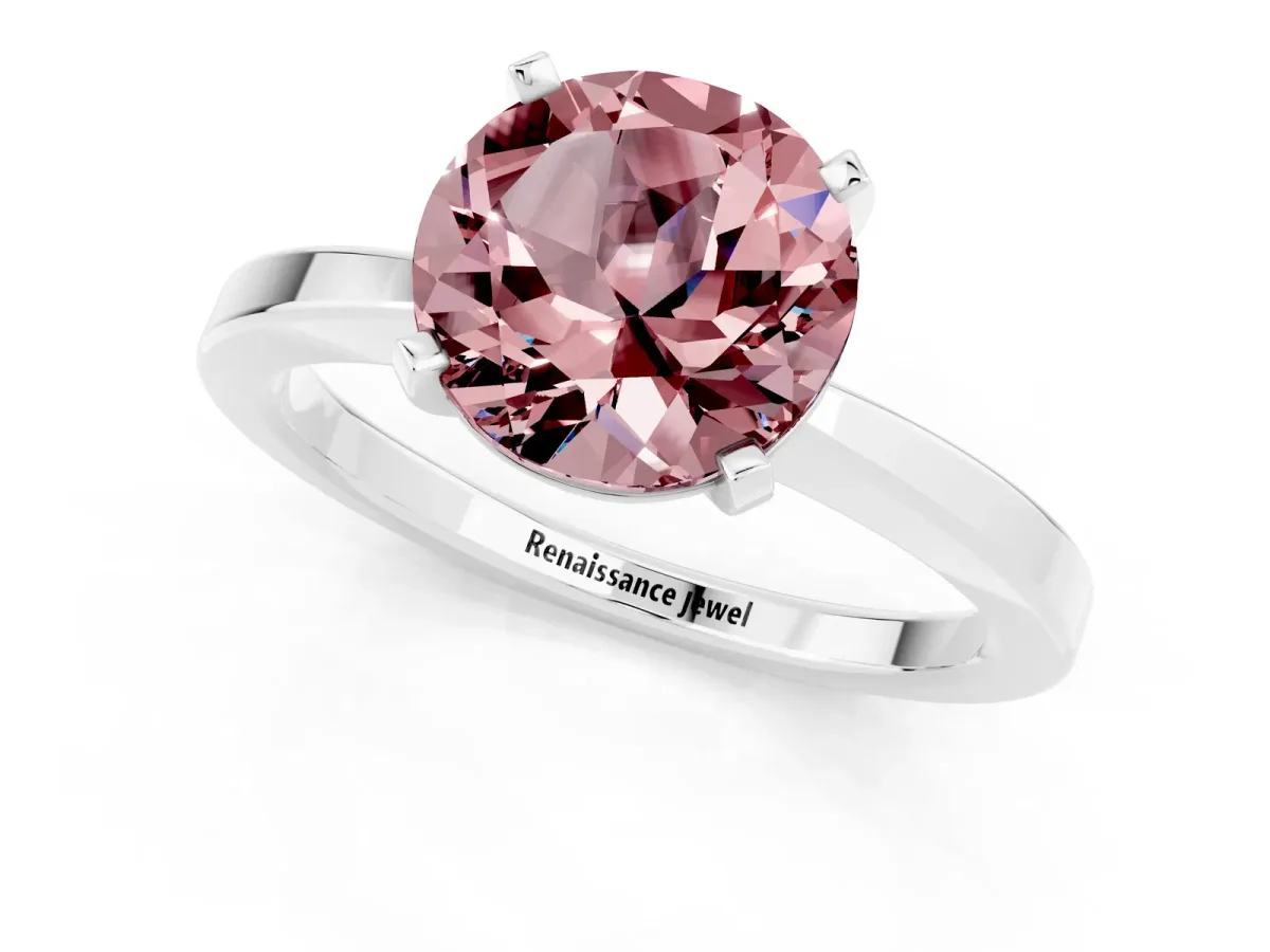 Round Cut Morganite Solitaire Engagement Ring with Classic Band and Four-Prong Setting Silver